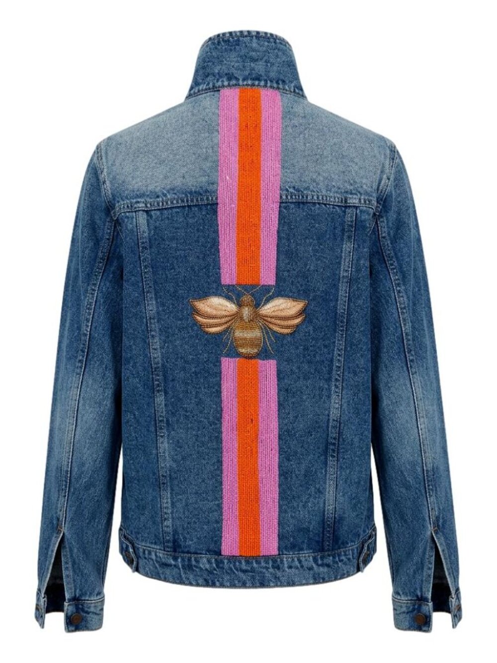 Tiana Designs Queen Bee Hand Beaded Cropped Denim Jean Glam Unique Jacket XL
